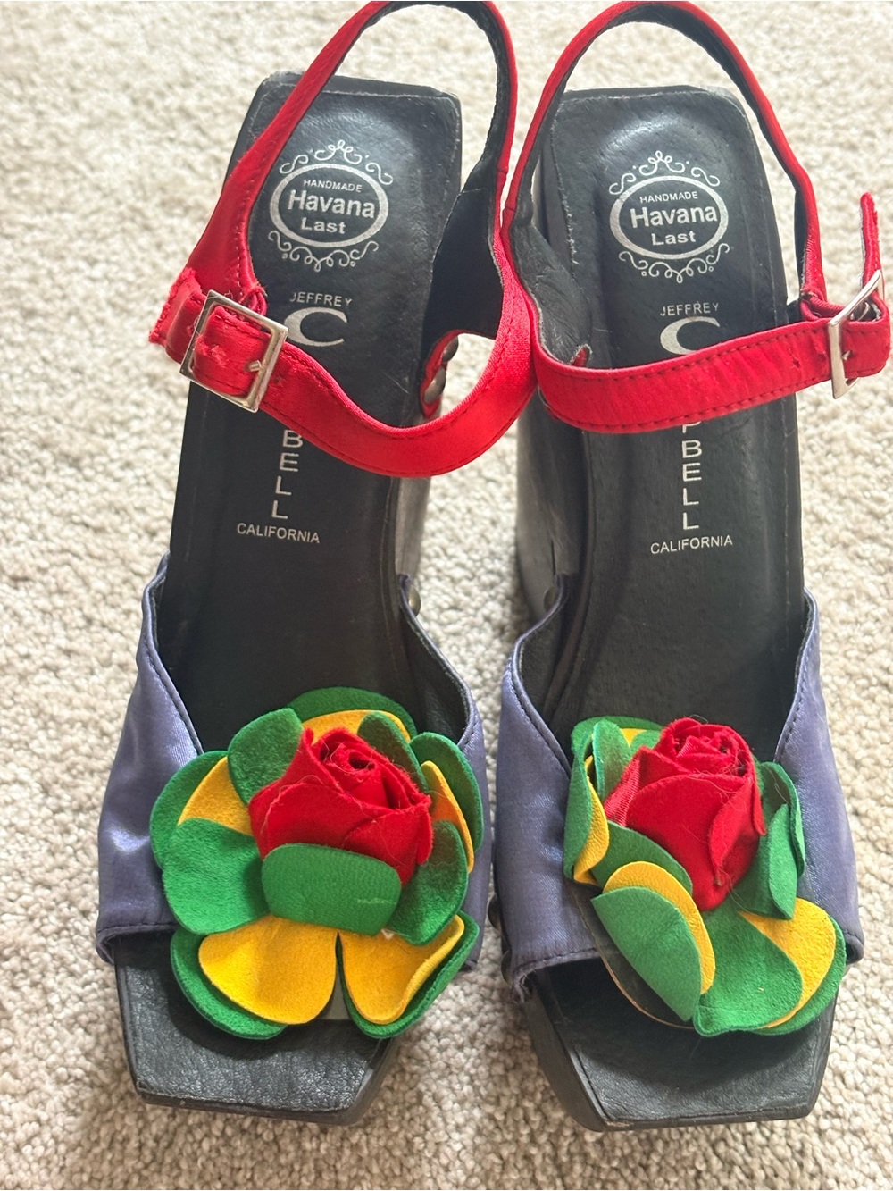 Jeffrey Campbell Red Strap Floral Appliqué Heels